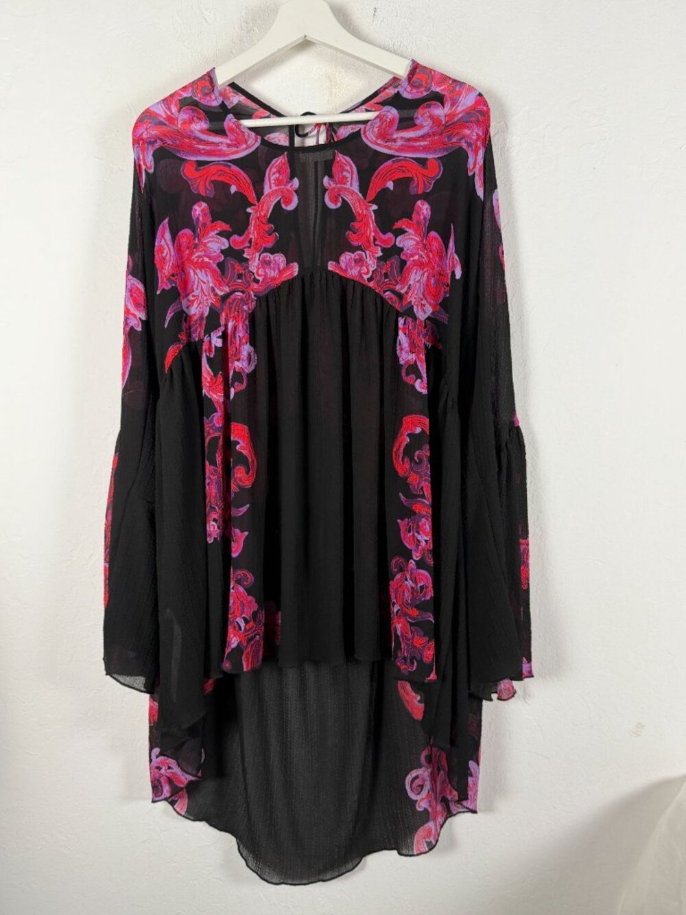 Intimately Free People Symphony Sheer Tunic Dress Paisley Bell Sleeve Large - Picture 2 of 8